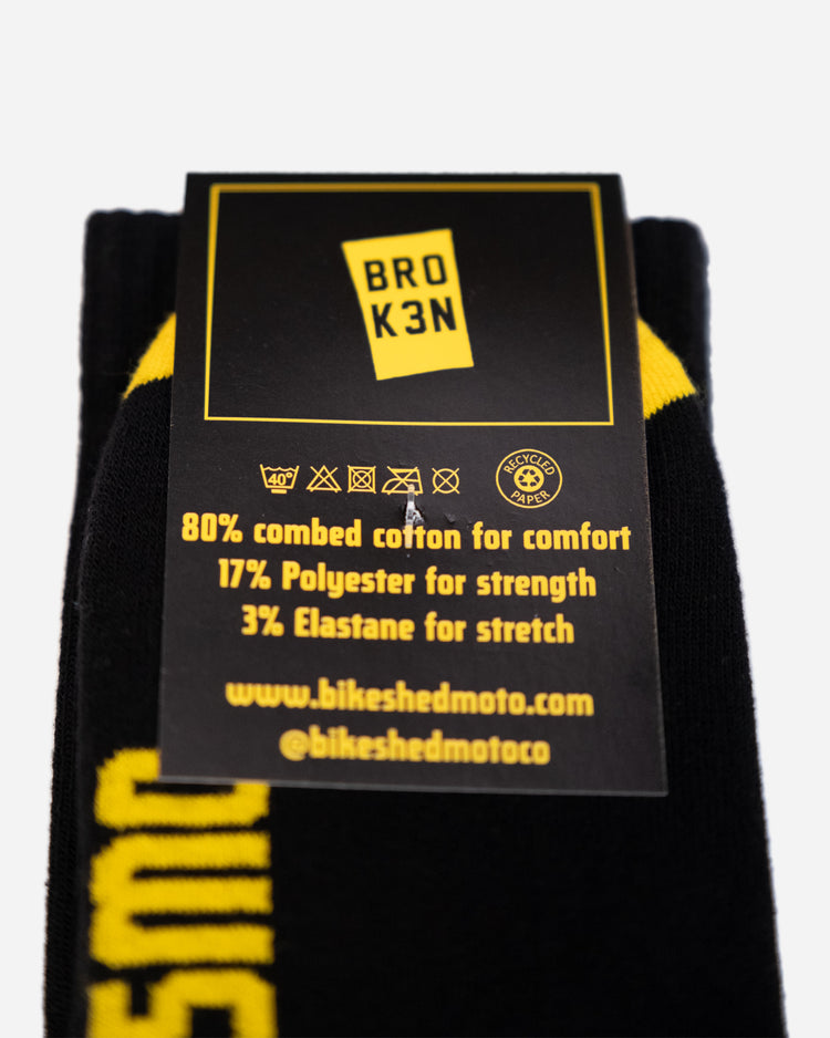 "BROK3N" Socks Yellow & Black reverse