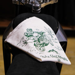Bike Shed Desert Race T-Shirt Green Motorcycle Print Graphic on a White Cotton T-Shirt.