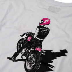 motorcycle white graphic t-shirt back detail