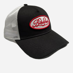Bike Shed Logo Patch Baseball Hat - Black/White, side on