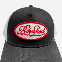 Bike Shed Logo Patch Baseball Hat  - Black/White, front on