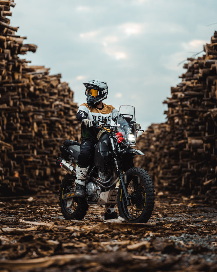 Gorm Moto wearing our Motorcycle Wing Race Jersey - Gold