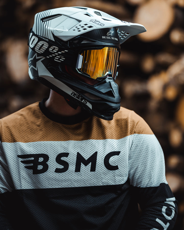 Gorm Moto wearing our Motorcycle Wing Race Jersey - Gold