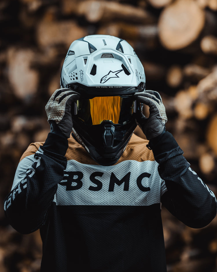 Gorm Moto wearing our Motorcycle Wing Race Jersey - Gold