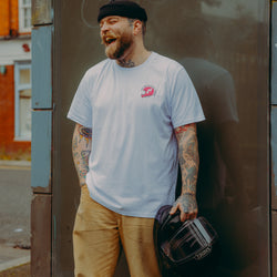 motorcycle white graphic t-shirt front