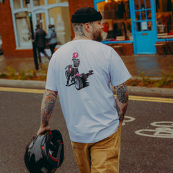 motorcycle white graphic t-shirt back