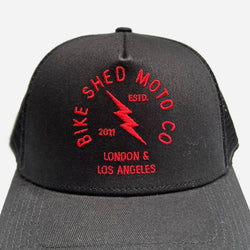 Bike Shed Moto Co Lightning Logo Baseball Hat - Black, front