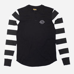 Rocker Long Sleeve Waffle Motorcycle Shirt- Black/Cream, front