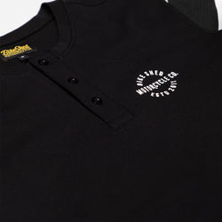 Rocker Long Sleeve Waffle Motorcycle Shirt - Black/Cream, logo close up