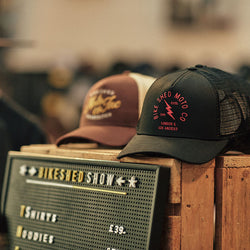 Bike Shed Moto Co Lightning Logo Baseball Hat - Black, merchandised at the show