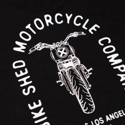 Bike Shed Motorcycle Company Graphic T-Shirt  - Black, back print close up