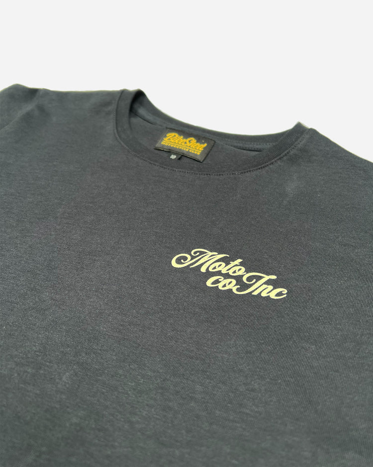BSMC Women's Los Angeles Motorcycle T Shirt - Asphalt/Ecru, logo close up