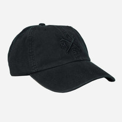 A black, unstructured baseball cap with an embroidered Bike Shed Moto Co. logo on the front.