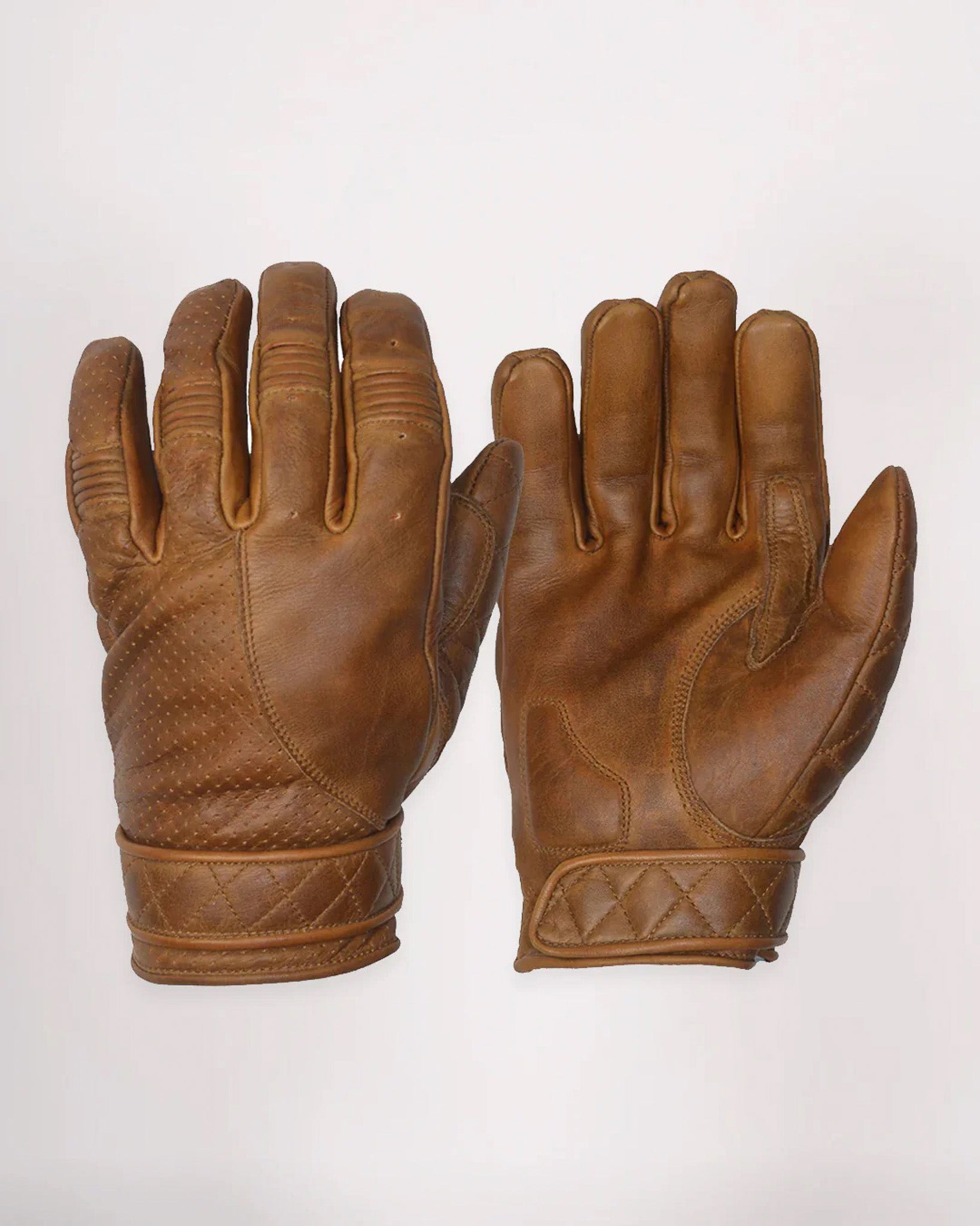Goldtop Short Cuff Bobber Style CE APPROVED Leather Motorcycle Gloves - Waxed Brown (XXL