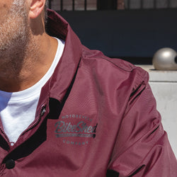 Dan wearing our BSMC Company Coach Motorcycle Jacket - Burgundy