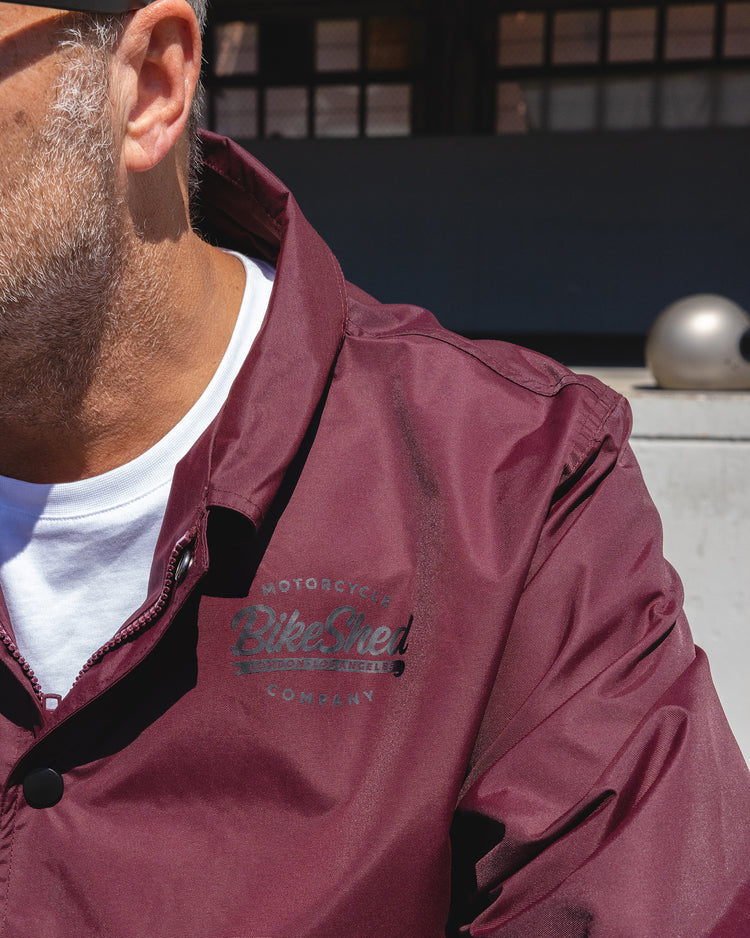 Dan wearing our BSMC Company Coach Motorcycle Jacket - Burgundy