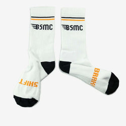 BSMC MX Socks - WHITE/ORANGE, logos
