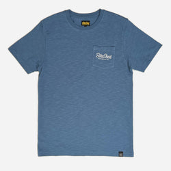 Bike Shed Motorcycle Co. Embroidered Pocket T Shirt - Blue, front