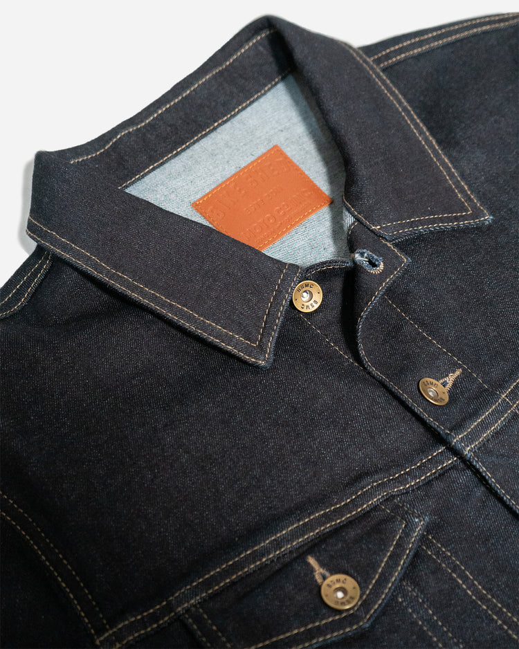 BSMC Denim Jacket - Resistant Indigo, collar close up