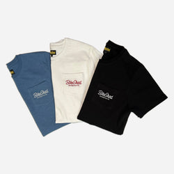 BSMC Logo Chain embroidered T Shirt - Off White, Black & Blue Trio
