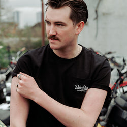 Joe wearing our BSMC Logo Chain Embroidered T Shirt - Black