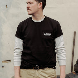 Joe posing in our BSMC Logo Chain Embroidered T Shirt - Black