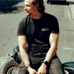 Harry taking a rest while wearing BSMC Garage T Shirt - Black & Gold