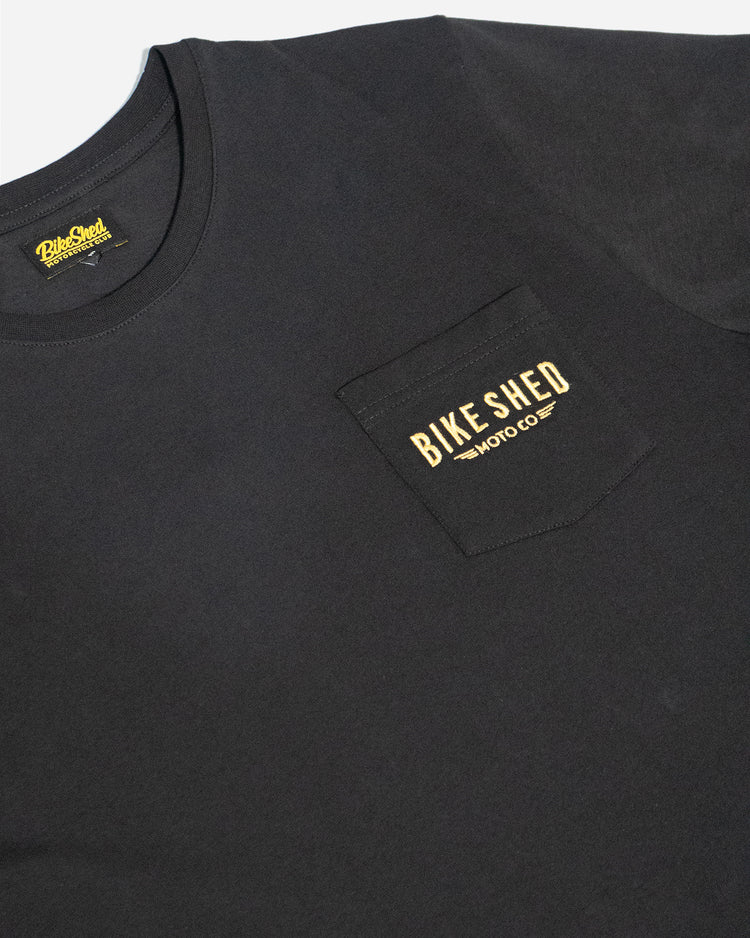 BSMC Logo Embroidered Pocket T Shirt - Black, pocket close up