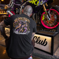 Model wearing our BSMC Speed Demon Graphic T-Shirt - Washed Black