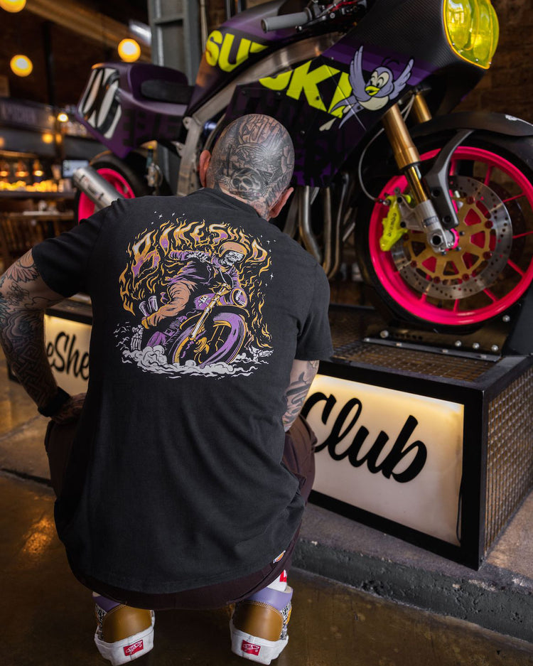 Model wearing our BSMC Speed Demon Graphic T-Shirt - Washed Black