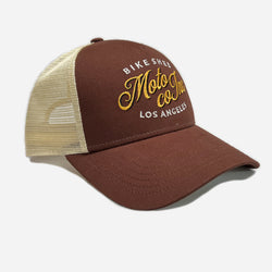 Bike Shed Moto Co Los Angeles Embroidered Baseball Hat - Brown, side on