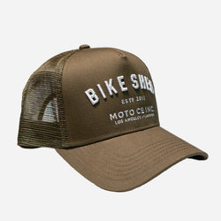 Bike Shed ESTD. Embroidered Baseball Hat - Khaki, side on