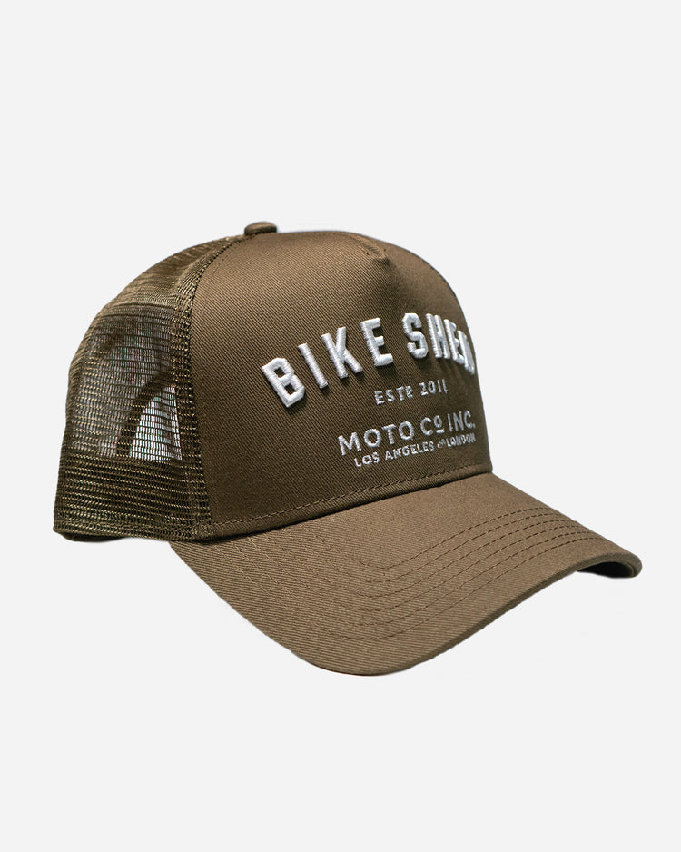 Bike Shed ESTD. Embroidered Baseball Hat - Khaki, side on
