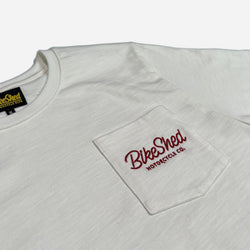 BSMC Logo Chain embroidered T Shirt - Off White, pocket close up