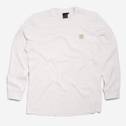 Embroidered Motorcycle Club Waffle Long Sleeve T-Shirt - Ecru, front