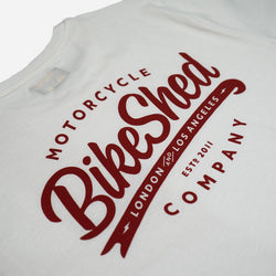 Bike Shed Moto Co. Company T-Shirt - Off White, back logo close up