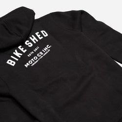 Motorcycle ESTD. Logo Hoodie - Black, back print close up