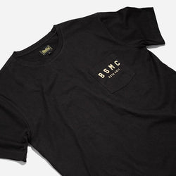 Motorcycle BSMC ESTD. Pocket T Shirt - Black & Gold, front close up