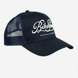 BSMC Motorcycle Garage Baseball Hat - Navy/White, side on