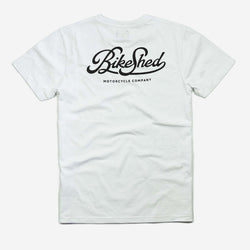 BSMC Motorcycle Garage T Shirt - White & Black, back