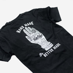 Bike Shed Motorcycle Company Handmade T Shirt - Black & White, back print side on