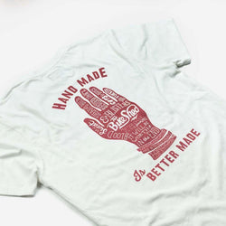Bike Shed Motorcycle Company Graphic Handmade T Shirt - Cream, back print side on