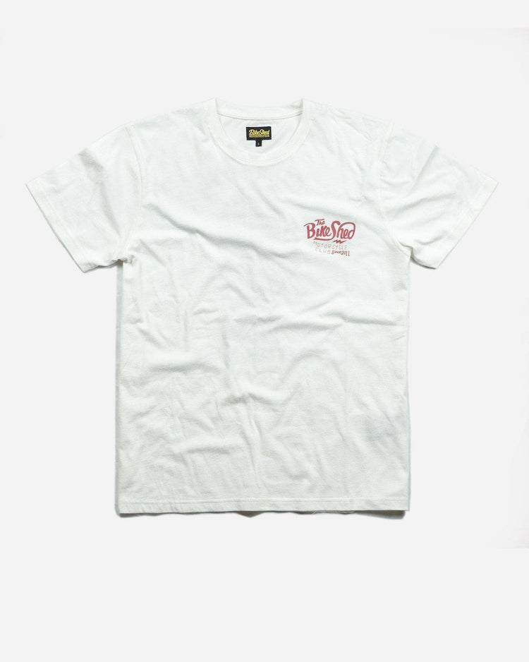 Bike Shed Motorcycle Company Graphic Handmade T Shirt - Cream, front