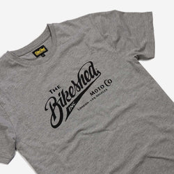 BSMC Inc. Motorcycle logo T-Shirt - Heather Grey, side on close up
