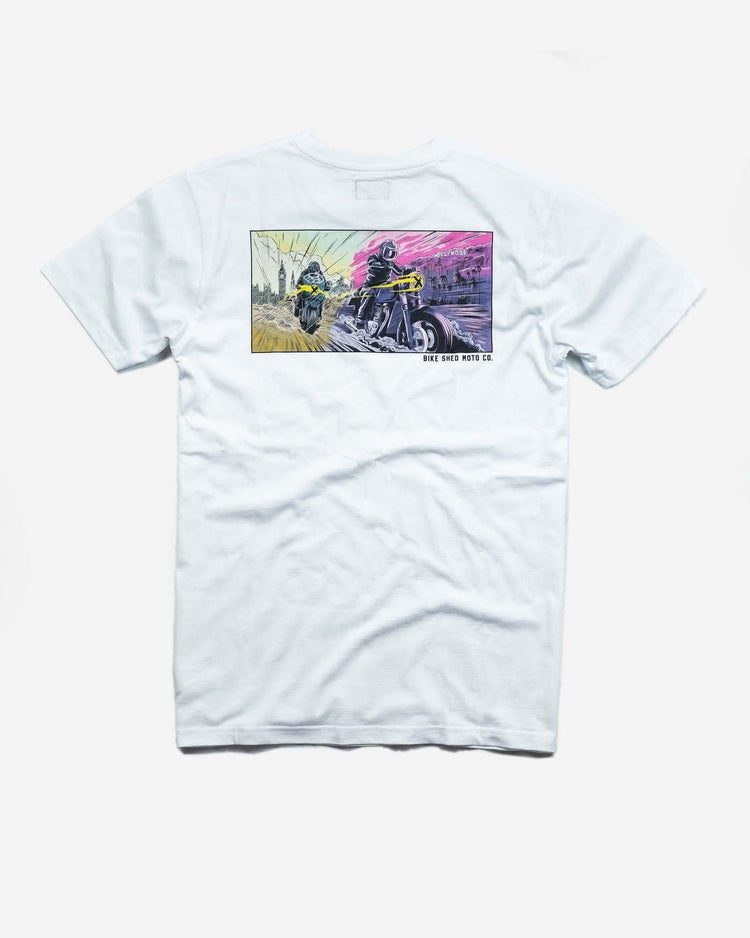 BSMC Motorcycle Mural Graphic T Shirt - White, back