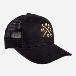 Motorcycle embroidered logo baseball hat - Black & Gold, side on