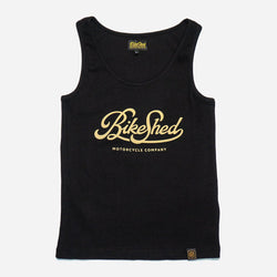 Women's Motorcycle Garage Ribbed Tank Top - Black, front