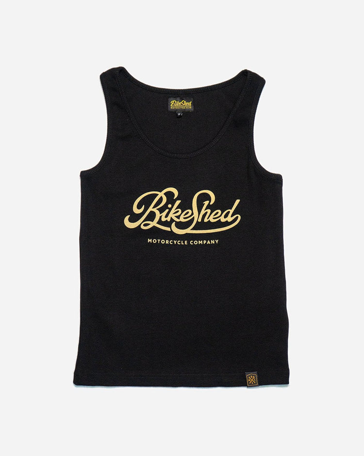 Women's Motorcycle Garage Ribbed Tank Top - Black, front