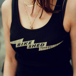 Ellie wearing our BSMC Women's Lightning Tank Top - Black, close up