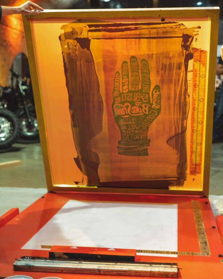 Printing process of BSMC x Dave Buonaguidi - Motorcycle Pulled "Handmade Is Better Made" Print